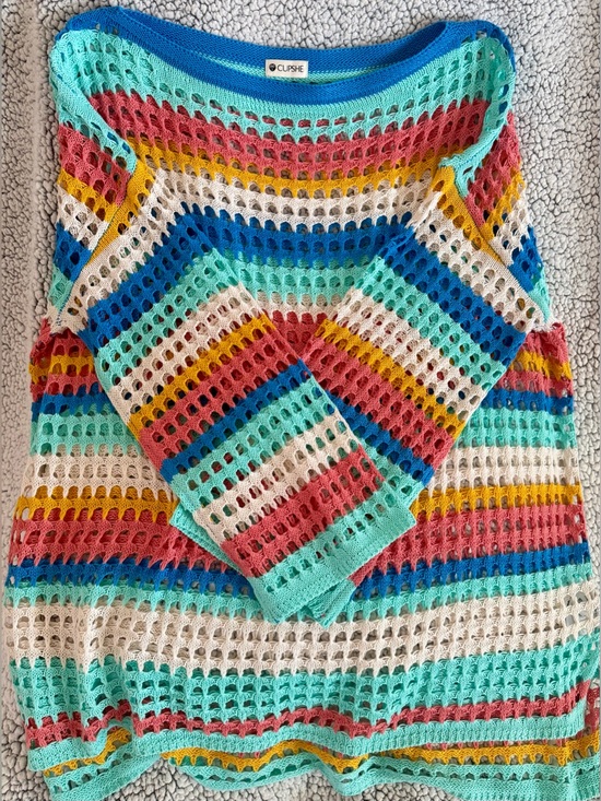 Cupshe Other - CUPSHE Swim Cover / Multicolor Open-Knit Striped